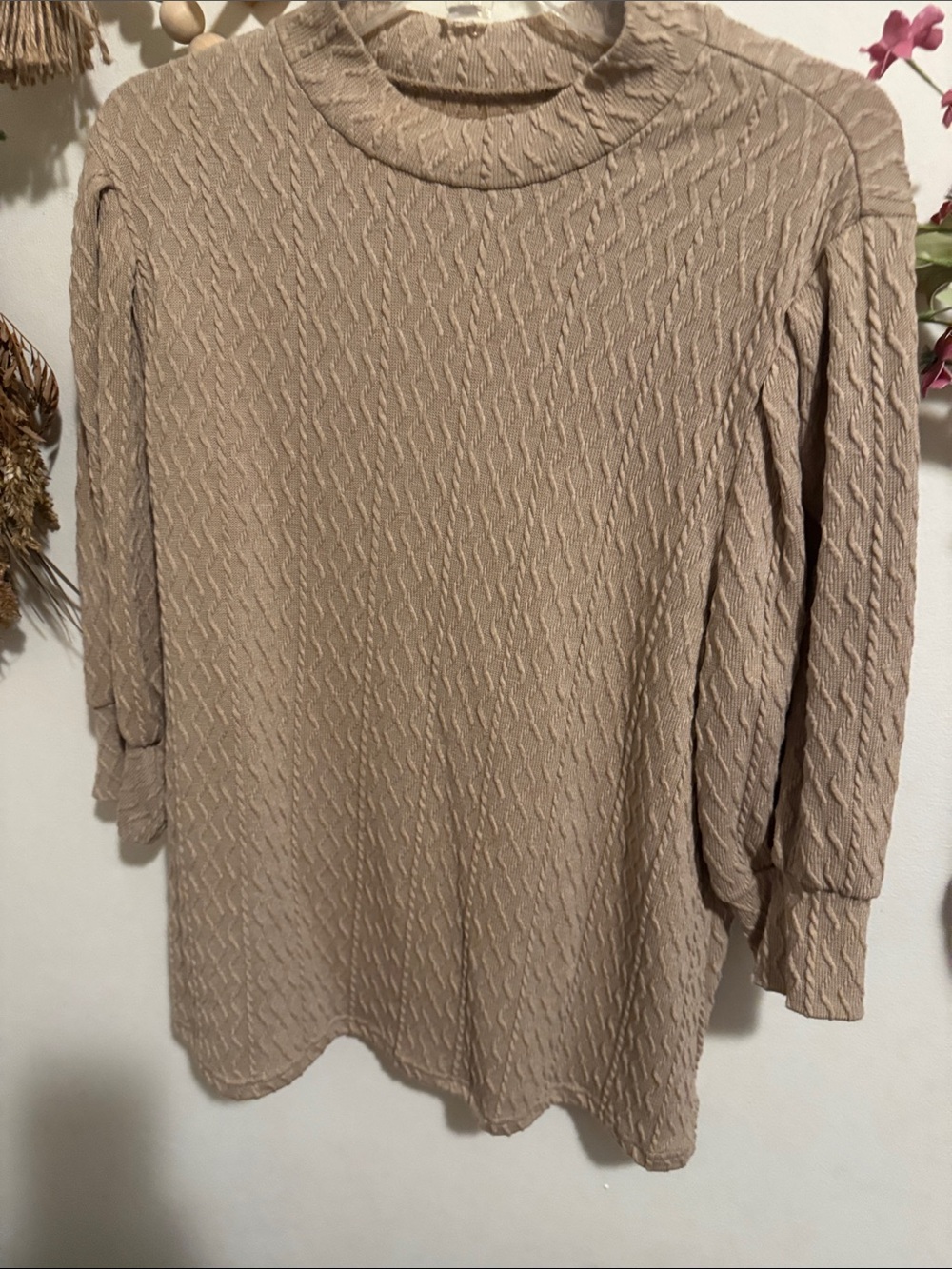SHEIN Taupe Cable-Knit Crew Neck Sweater